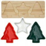 Christmas Serving Set | 3 Ceramic Snack Bowls with Bamboo Paddle Tray Serving Board - Tophatter Daily Deals