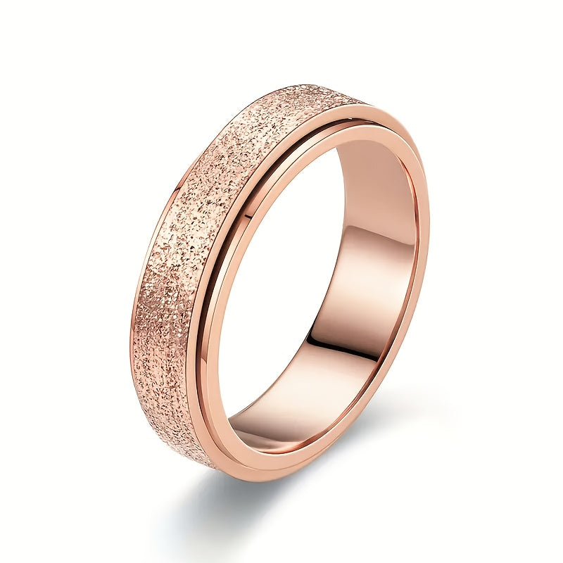 Stainless Steel Spinner Ring, Frosted Anxiety Fidget Band, 6 mm Rose Gold Rings - Tophatter Daily Deals