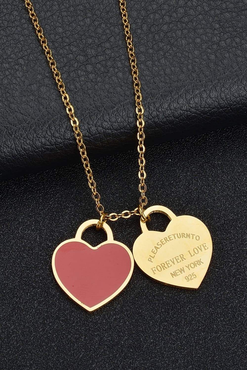 Heart Pendant Stainless Steel Necklace Red Gold One Size Necklaces - Tophatter Daily Deals