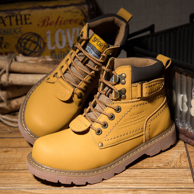 British Style Winter High-top Tooling Plus Velvet Korean Trendy Cowhide Rhubarb Boots 0 - Tophatter Daily Deals