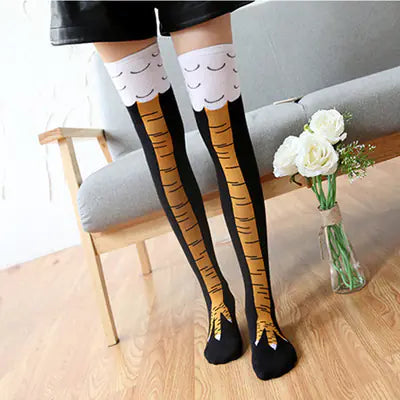 Funny Chicken Knee Socks for Spring and Autumn Black A - Tophatter Daily Deals