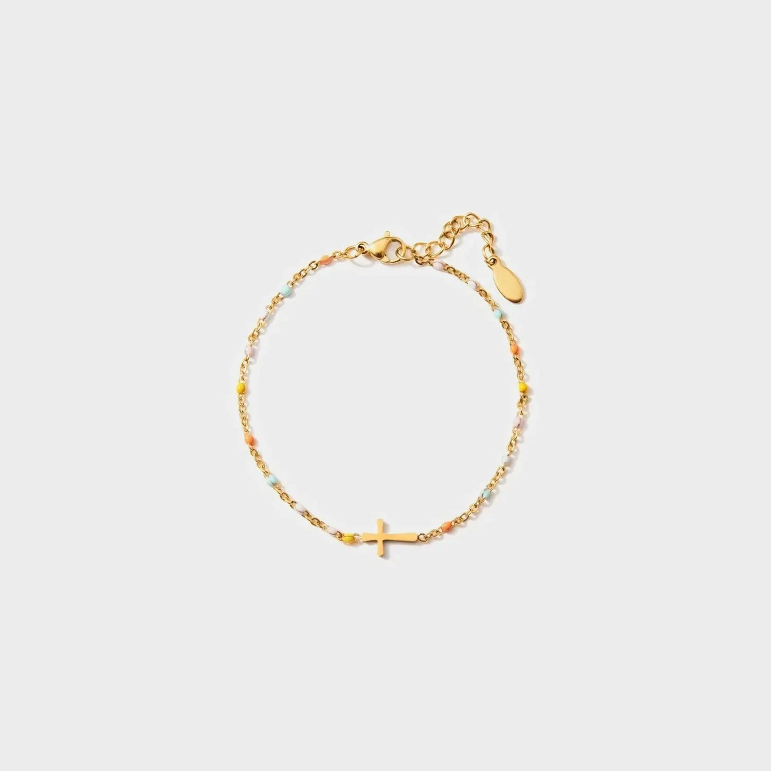 18K Gold-Plated Cross Bead Bracelet Gold One Size Bracelets - Tophatter Daily Deals