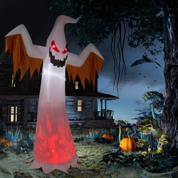 Inflatable 12ft Ghost LED Flames Flashing Eyes Halloween 3D Changing Face Moving Picture Frame - Tophatter Daily Deals