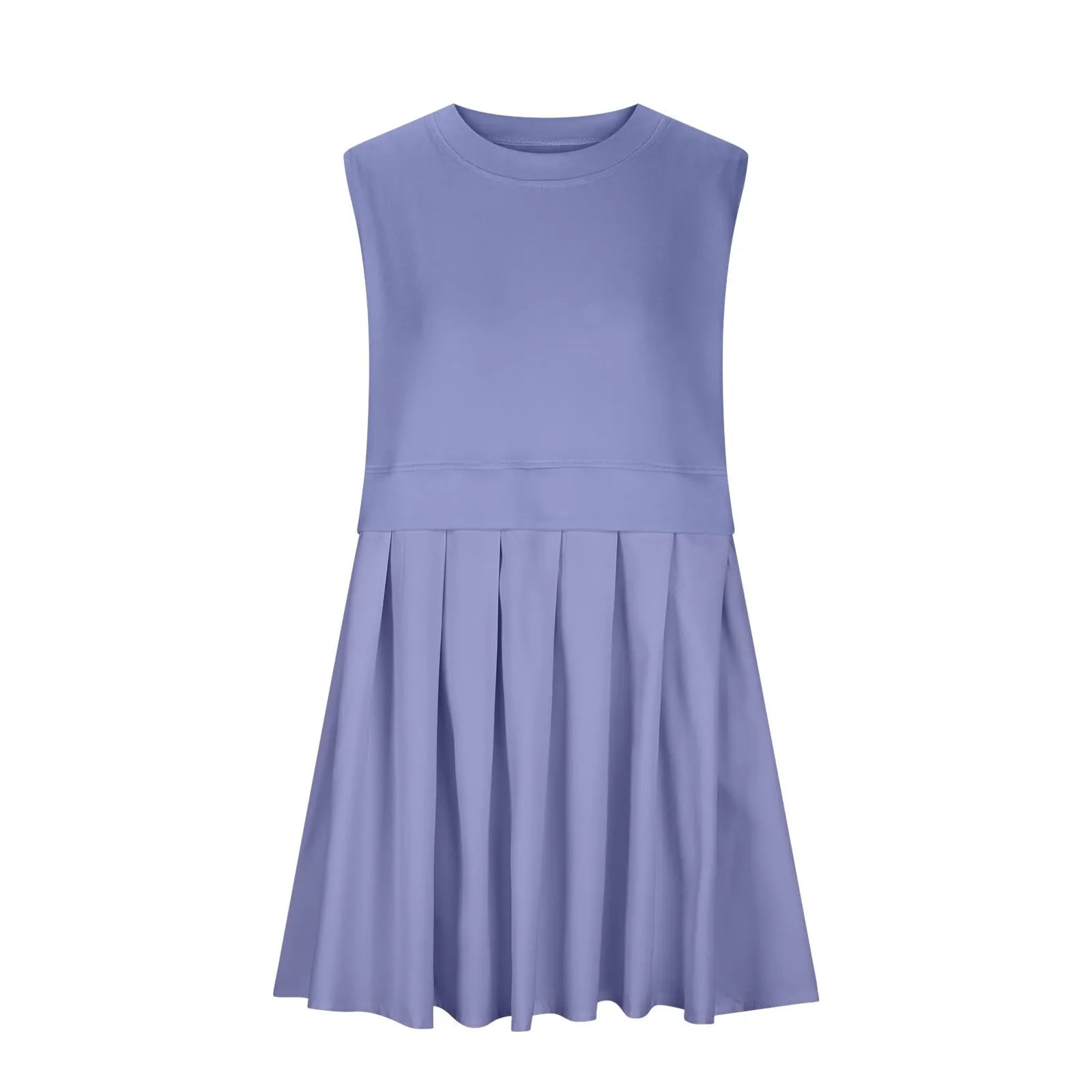 Pleated Round Neck Sleeveless Mini Dress Lavender Casual Dresses - Tophatter Daily Deals