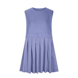 Pleated Round Neck Sleeveless Mini Dress Lavender Casual Dresses - Tophatter Daily Deals