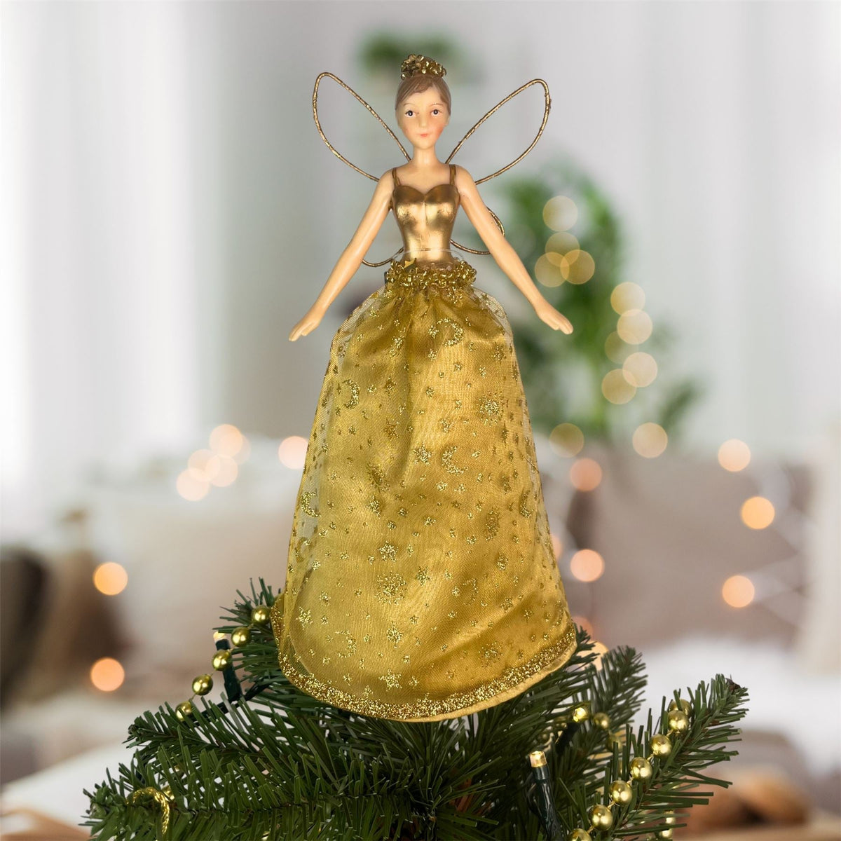 Gold Celestial Fairy Christmas Tree Topper | Fairy Angel Tree Ornament - 19cm Tree Decoration - Tophatter Daily Deals