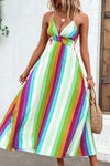 Multicolored Stripe Crisscross Backless Dress Casual Dresses - Tophatter Daily Deals