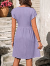 Decorative Button Ruffled V-Neck Dress Casual Dresses - Tophatter Daily Deals