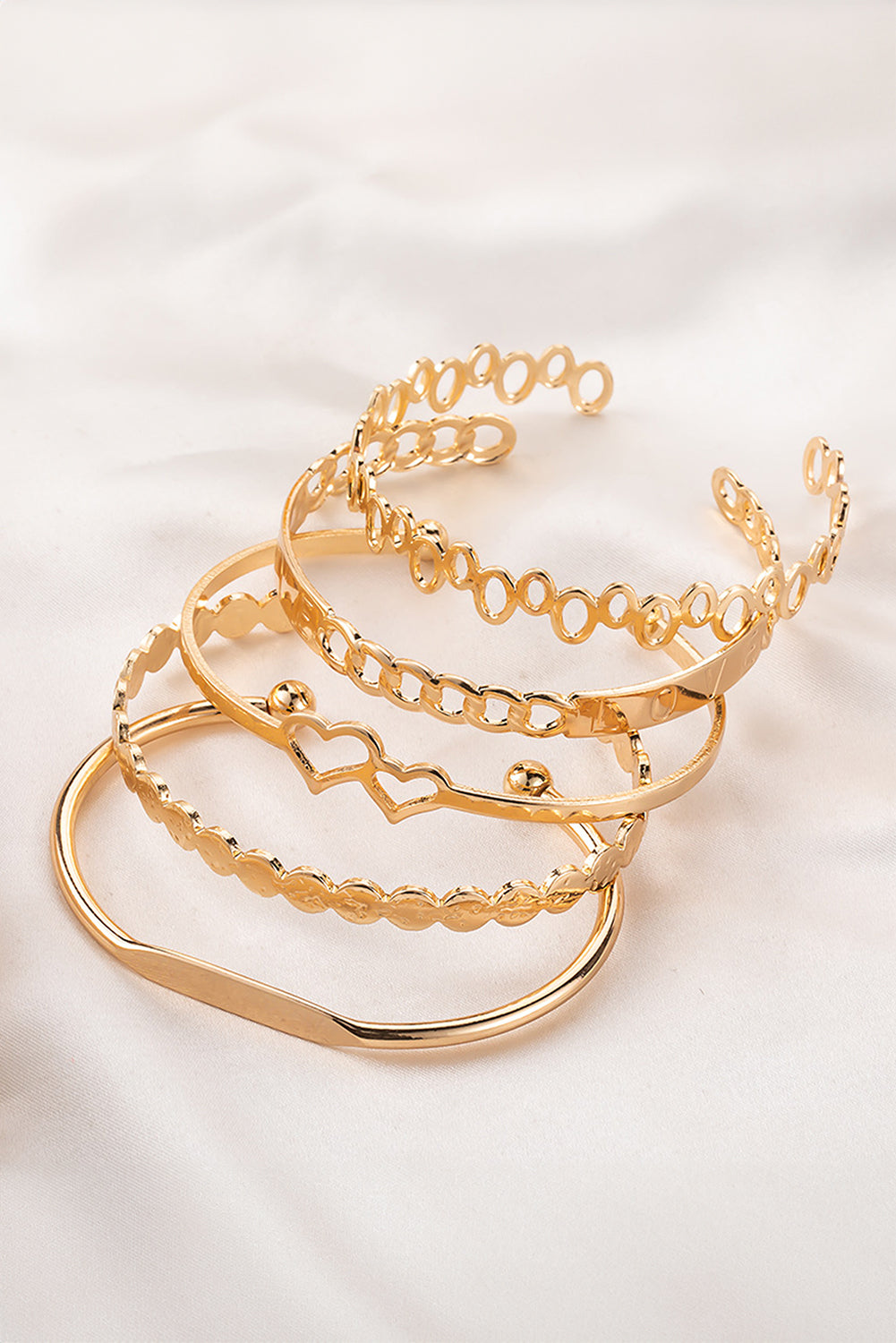 Gold Hollow Out Love Letter Heart Open Cuff Bangle 5pcs Bracelets - Tophatter Daily Deals