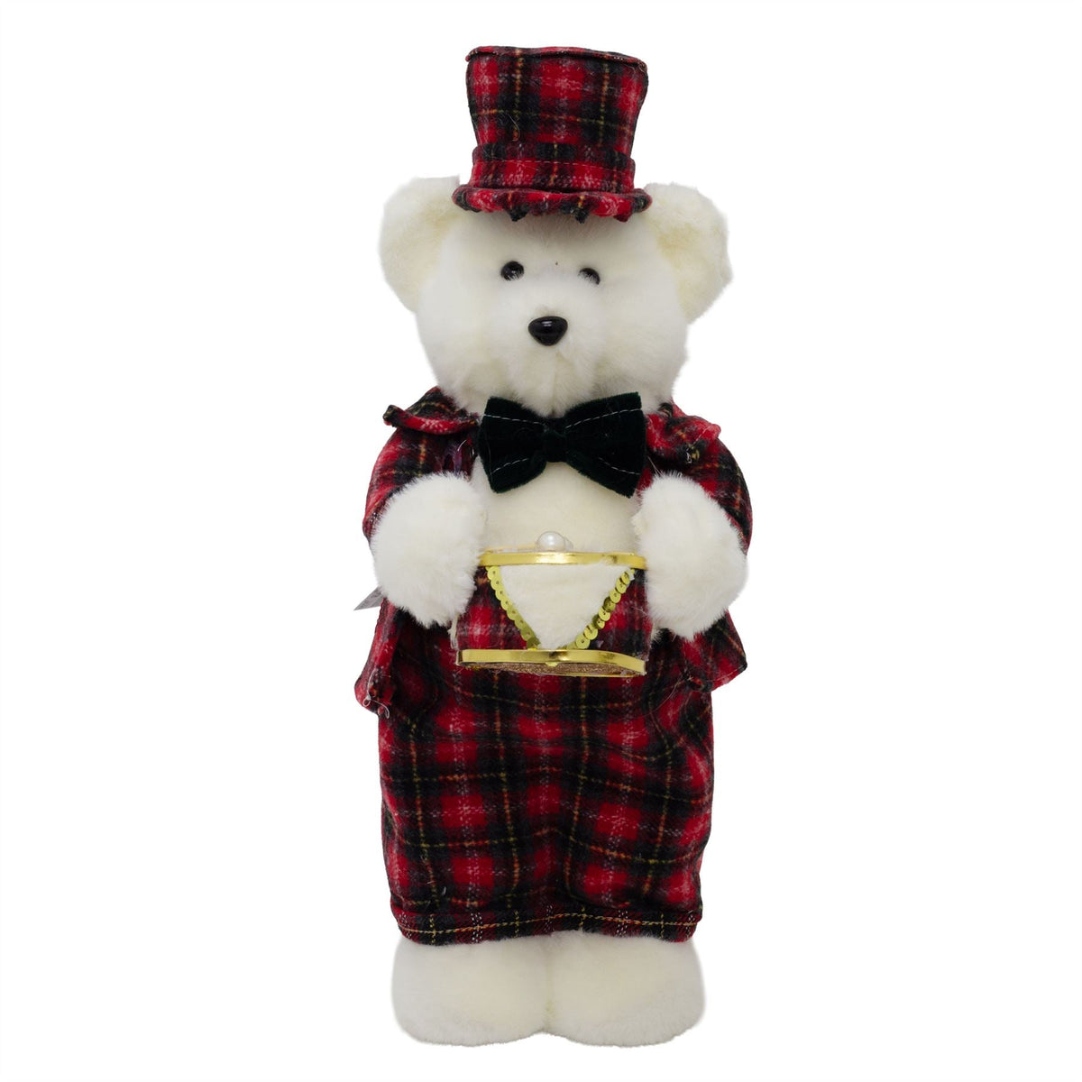 Drumming Christmas Bear Decoration | White Bear in Tartan Uniform with Drum 42cm Ornament - Tophatter Daily Deals