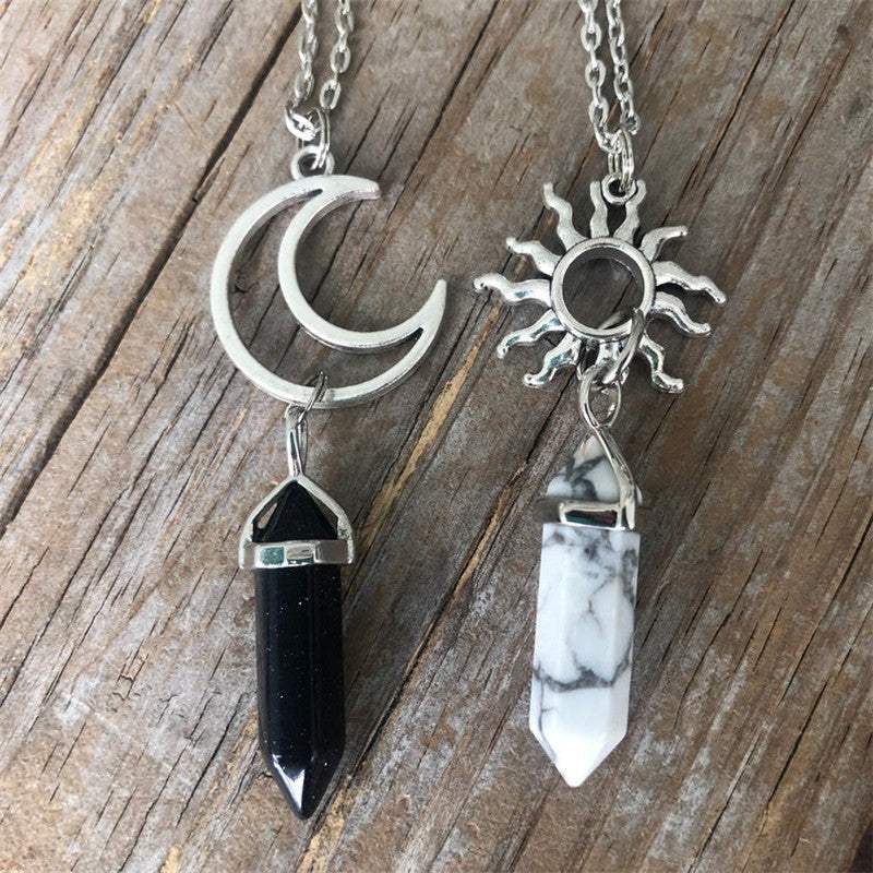 Vintage Sun Moon Natural Stone Hexagonal Pillar Necklace Necklaces - Tophatter Daily Deals