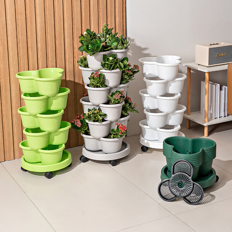 Stackable Self-Watering Plastic Planters (6 pcs) Home & Garden > Artificial Plants > Pots, Planters & Accessories - Tophatter Daily Deals