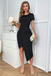 Twisted Asymmetrical Short Sleeve Dress Black Cocktail Dresses - Tophatter Daily Deals