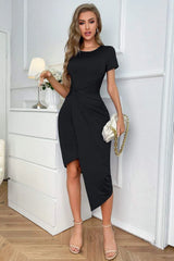 Twisted Asymmetrical Short Sleeve Dress Black Cocktail Dresses - Tophatter Daily Deals
