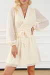 Surplice Long Sleeve Mini Dress Ivory Casual Dresses - Tophatter Daily Deals