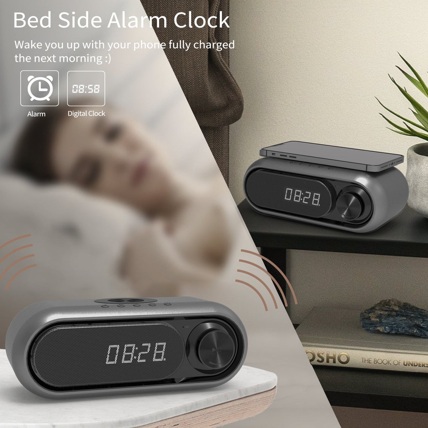 Bedside Wireless Charging Audio LED Alarm Clock 0 - Tophatter Daily Deals