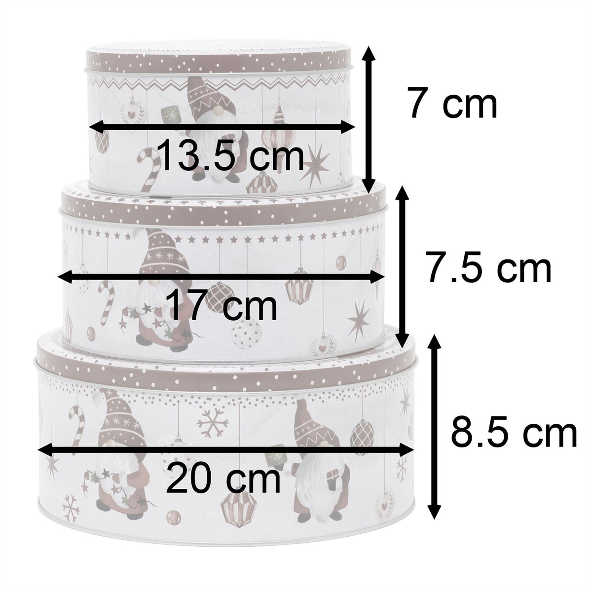 Set of 3 Christmas Gonk Storage Tins | 3-piece Gnome Round Kitchen Nesting Tins Biscuit Tin - Tophatter Daily Deals