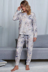 Tie-Dye Crewneck Top and Drawstring Waist Joggers Lounge Set Loungewear Sets - Tophatter Daily Deals