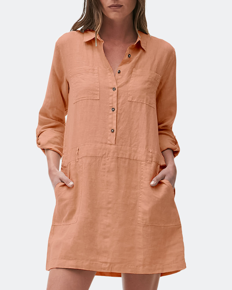 Cotton Linen Midi Dress Orange Midi Dresses - Tophatter Daily Deals