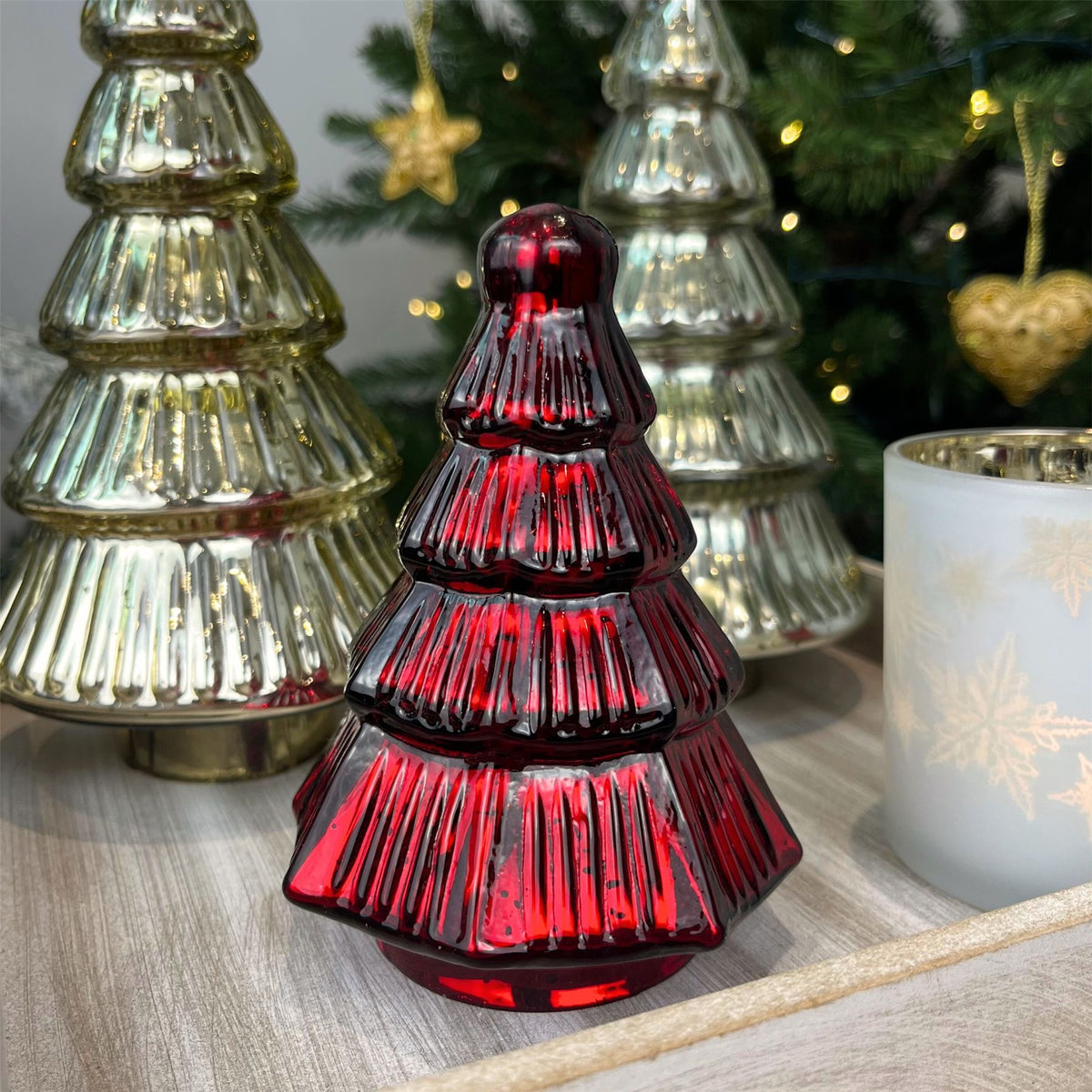 Red Glass Christmas Tree | Freestanding Mottled Red Tree Ornament - 13cm Ornament - Tophatter Daily Deals