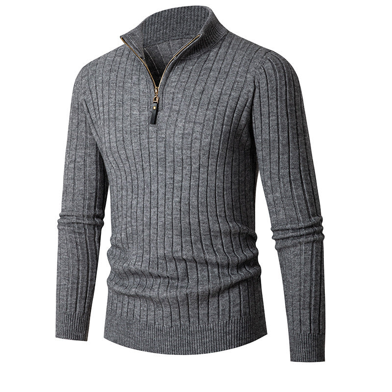 Fitted Men's Half Turtleneck Zip Sweater - Ribbed Knit Dark Grey 3D Changing Face Moving Picture Frame - Tophatter Daily Deals