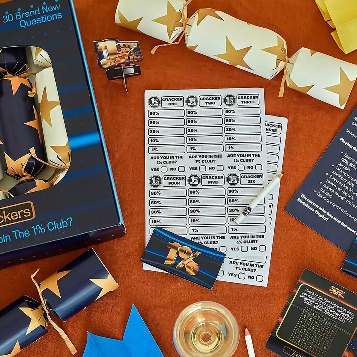 The 1% Club Christmas Crackers Pack of 6 with Quiz Questions & Challenges Christmas Cracker - Tophatter Daily Deals