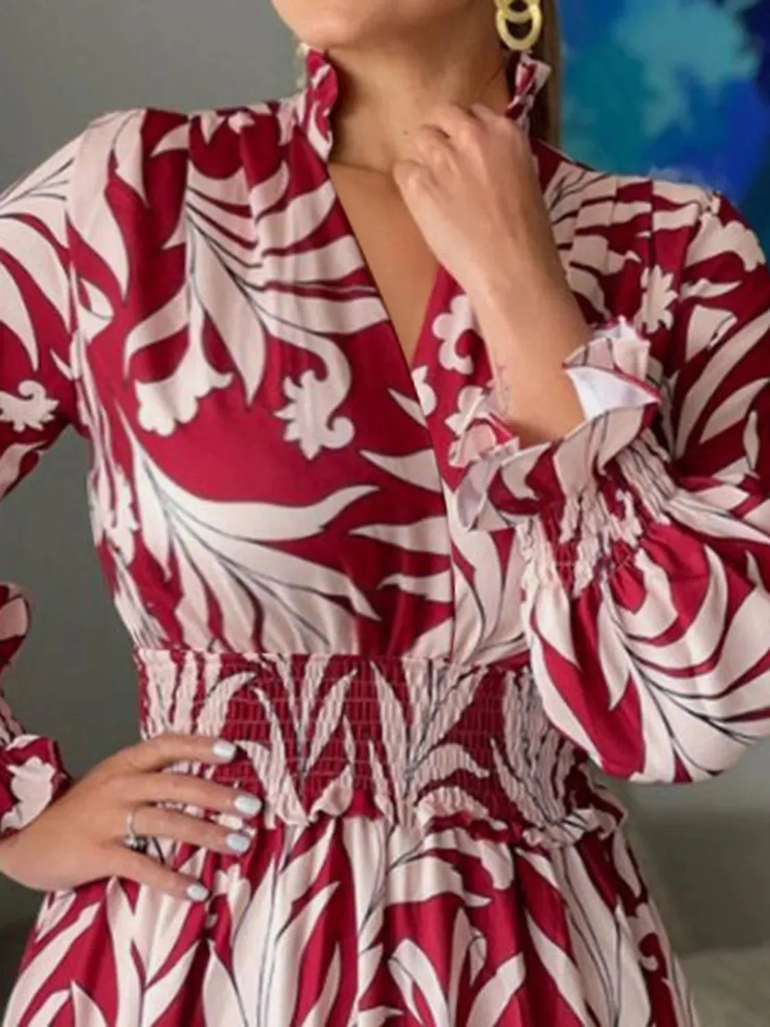 Printed Flounce Sleeve Maxi Dress Casual Dresses - Tophatter Daily Deals