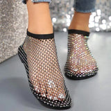 New Hollow Flat Sandals With Rhinestone Design Summer Fashion Round Toe Shoes For Women Black Humidifier - Tophatter Daily Deals