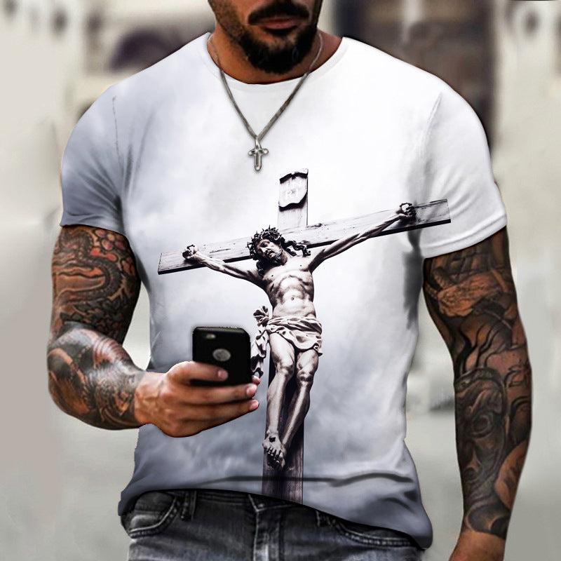 3D Printing Hip Hop Loose Short Sleeve Streetwear Plus Size Men's Knitwear Milky White 0 - Tophatter Daily Deals