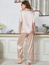 Lapel Collar Long Sleeve Top and Pants Pajama Set Loungewear Sets - Tophatter Daily Deals