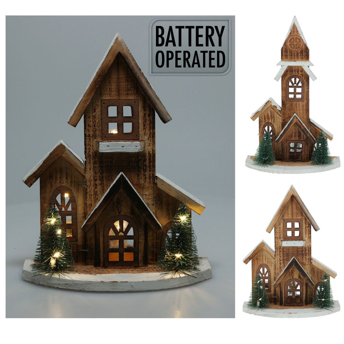 LED Wooden Christmas House with Trees | Light-Up Nordic House Ornament LED Light - Tophatter Daily Deals