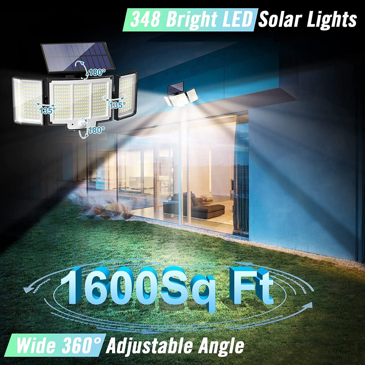 Solar Motion Sensor Security Light with Remote, 348 LED 3 Head Solar Outdoor Lights - Tophatter Daily Deals