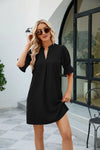 Notched Neck Flounce Sleeve Mini Dress Black Casual Dresses - Tophatter Daily Deals