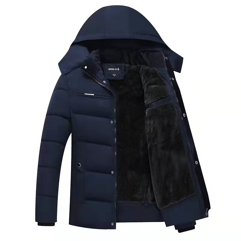 Insulating Men’s Padded Coat - Mid-Length, Fleece Lined 0049 Navy Blue 3D Changing Face Moving Picture Frame - Tophatter Daily Deals
