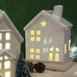 White Ceramic LED House | Christmas Village Light Up House Festive Ornament Ornament - Tophatter Daily Deals