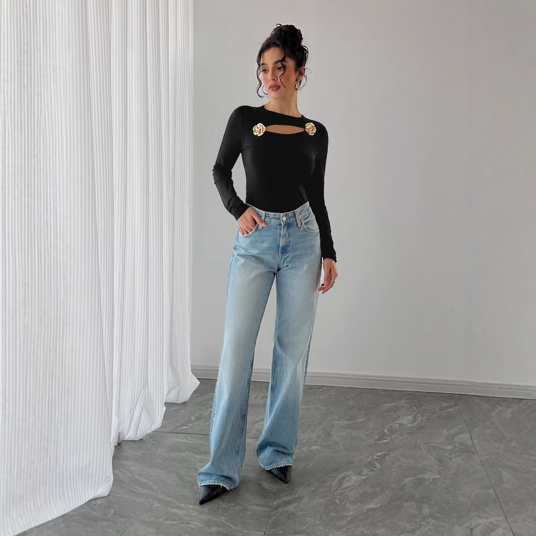 Fitted Women's Long Sleeve Top - Cutout Knit Polyester 3D Changing Face Moving Picture Frame - Tophatter Daily Deals
