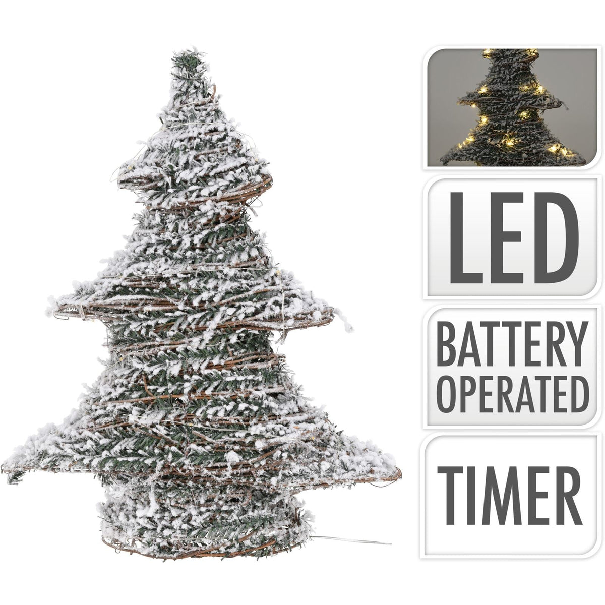 Snow Topped Mini Artificial Christmas Tree Light | Xmas Tree Decoration With 20 Led Lights Battery Operated | Christmas Tree Ornament - 40cm Ornament - Tophatter Daily Deals