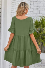 V-Neck Flounce Sleeve Tiered Dress Casual Dresses - Tophatter Daily Deals