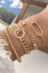 Gold 4Pcs Rhinestone Decor Twist Adjustable Chain Bracelet Set Gold ONE SIZE Alloy Bracelets - Tophatter Daily Deals