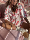 Printed Button Up Top and Shorts Lounge Set Loungewear Sets - Tophatter Daily Deals