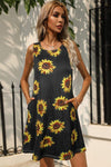 Printed Round Neck Sleeveless Dress with Pockets Casual Dresses - Tophatter Daily Deals