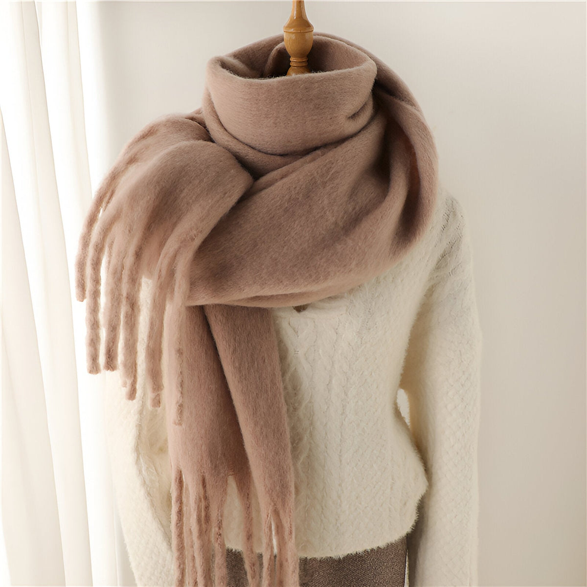 Soft Women’s Scarf - Oversized Fringed Cashmere For Winter - Tophatter Daily Deals