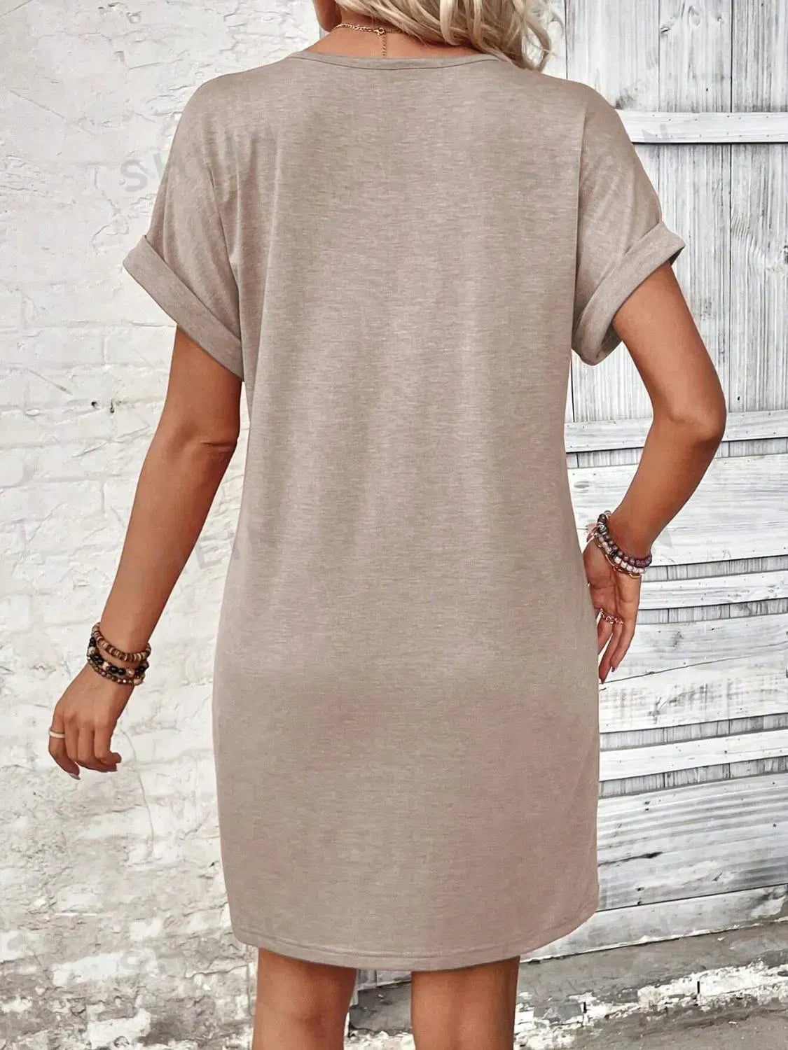 Quarter Button V-Neck Short Sleeve Dress Casual Dresses - Tophatter Daily Deals