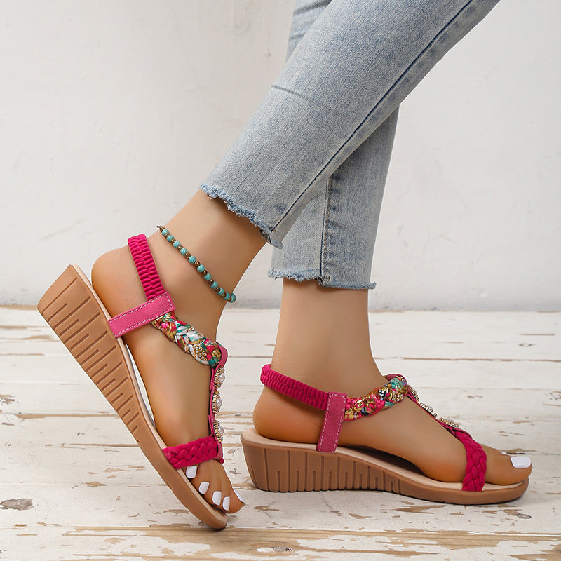 Bohemian Braided Sandals Summer Beach Shoes Women 4 - Tophatter Daily Deals