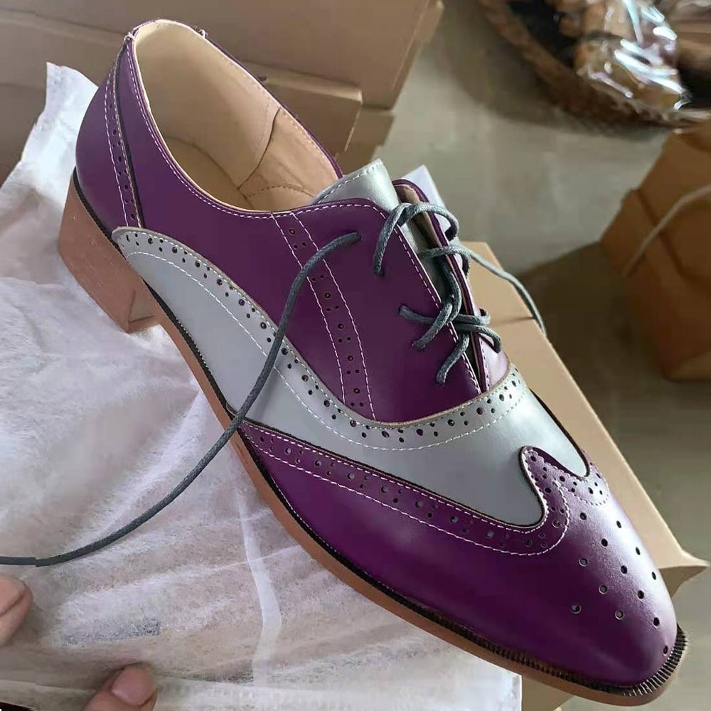 Purple Color Blocking Hollow Out Business Men Dress Shoes Classic Shoes - Tophatter Daily Deals