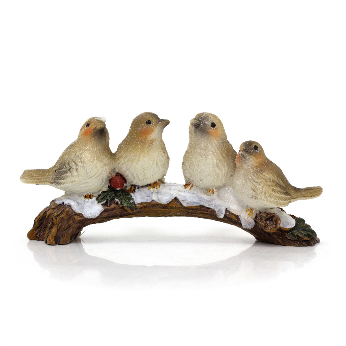 Festive Snowbirds on a Branch | 4 Bird Christmas Wildlife Ornament Figurine Ornament - Tophatter Daily Deals