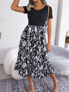 Printed Round Neck Ruffle Hem Dress Black Casual Dresses - Tophatter Daily Deals