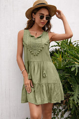 Tassel Tie Lace Trim Sleeveless Dress Casual Dresses - Tophatter Daily Deals