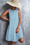 Sleeveless Round Neck Tiered Dress Blue Casual Dresses - Tophatter Daily Deals