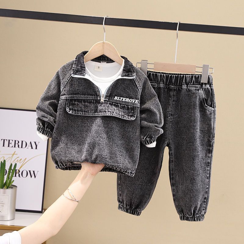 Boys Spring Clothing New Clothes Fashionable Handsome Children's Clothing Black 0 - Tophatter Daily Deals